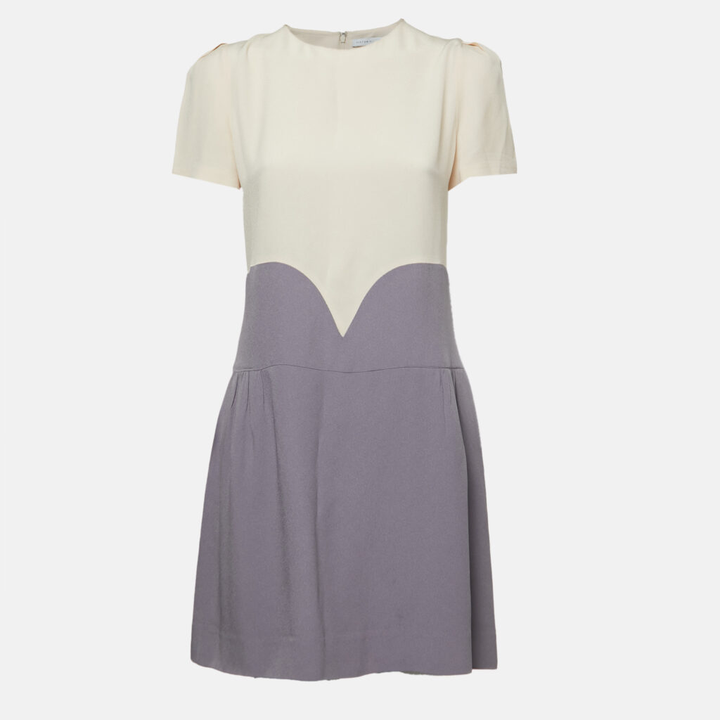 luxury-women-victoria-victoria-beckham-used-clothes-p885686-003 Victoria Victoria Beckham Cream/Grey Crepe Puff Sleeve Mini Dress M