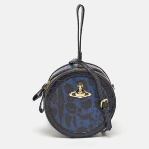 Vivienne Westwood Black/Blue Croc Embossed Leather Round Crossbody Bag