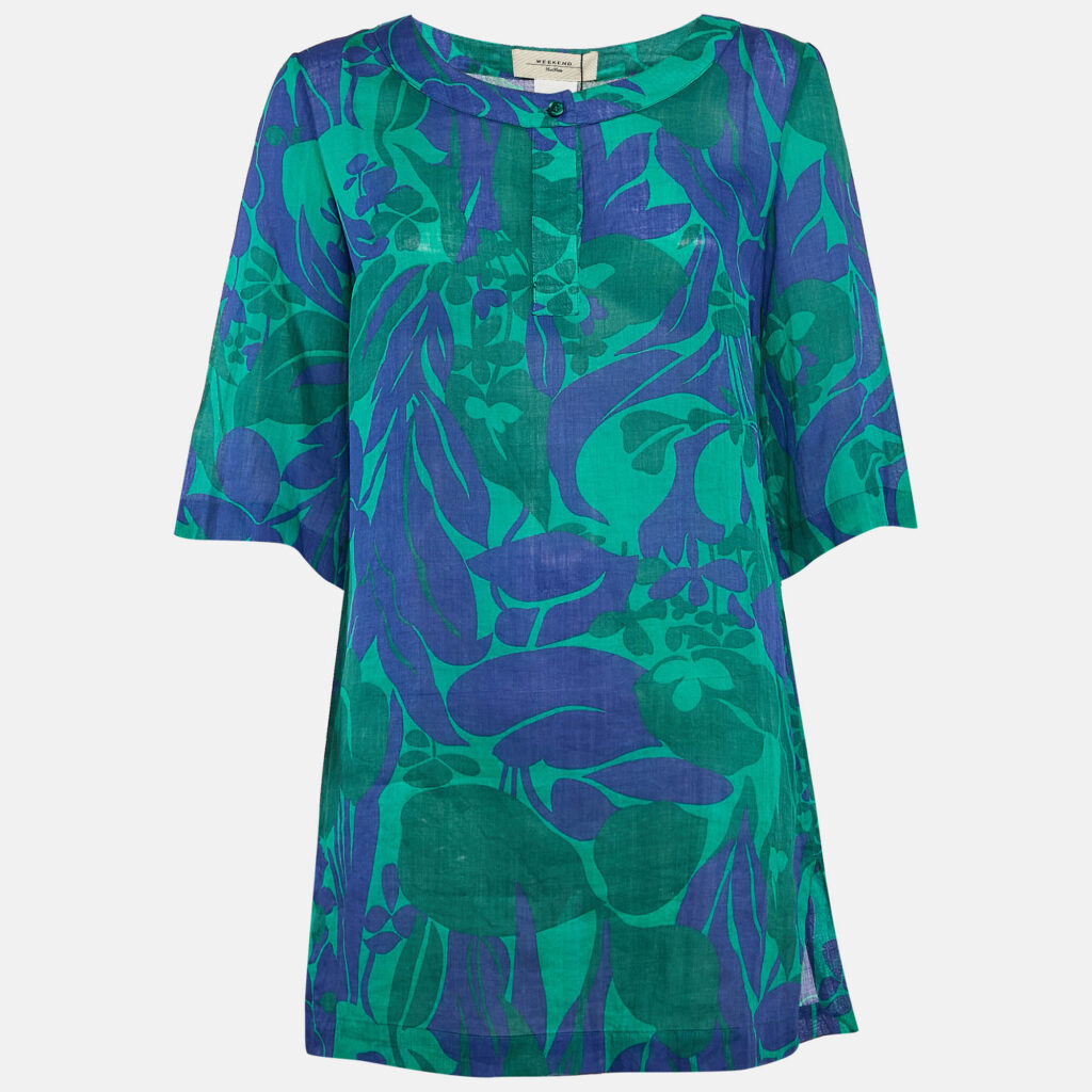 luxury-women-weekend-max-mara-new-clothes-p1131043-002 Weekend Max Mara Green/Blue Floral Print Ramie Buttoned Tunic S