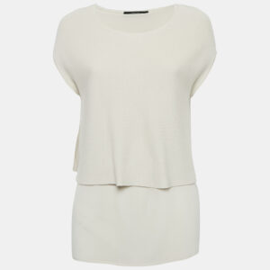 Weekend Max Mara Grey Knit and Silk Layered Top L