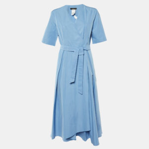 Weekend Max Mara Blue Cotton Blend Belted Wrap Dress L