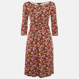Weekend Max Mara Orange/Pink Floral Print Jersey Short Dress XS