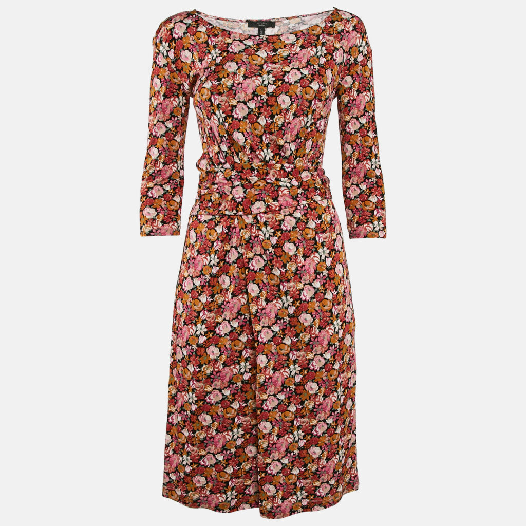 Weekend Max Mara Orange/Pink Floral Print Jersey Short Dress XS