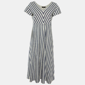 Weekend Max Mara Blue/White Striped Jersey Midi Dress L