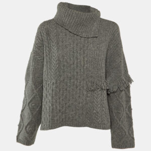 Weekend Max Mara Grey Cable Knit Tasseled Turtleneck Sweater M