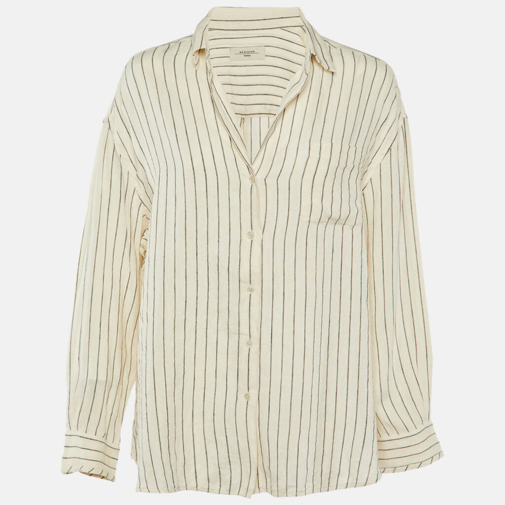 luxury-women-weekend-max-mara-used-clothes-p1139767-002 Weekend Max Mara Cream Striped Linen Shirt M