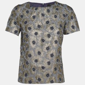 Weekend Max Mara Grey/Gold Floral Brocade Blouse M