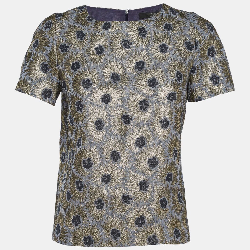 luxury-women-weekend-max-mara-used-clothes-p1144794-004 Weekend Max Mara Grey/Gold Floral Brocade Blouse M