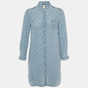 Weekend Max Mara Blue Geometric Print Silk Shirt Dress S