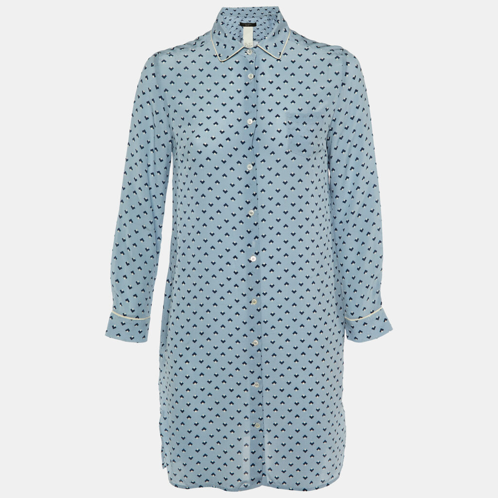luxury-women-weekend-max-mara-used-clothes-p1148649-004 Weekend Max Mara Blue Geometric Print Silk Shirt Dress S