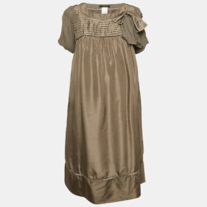 Weekend Max Mara Grey Silk Pleated Shift Dress M