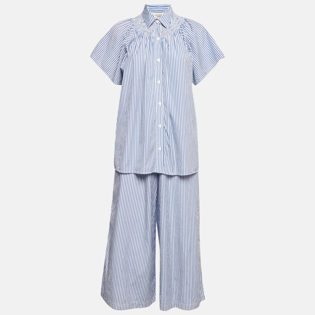 luxury-women-weekend-max-mara-used-clothes-p1155027-001 Weekend Max Mara Blue Stripe Cotton Capri Pants and Blouse Set S
