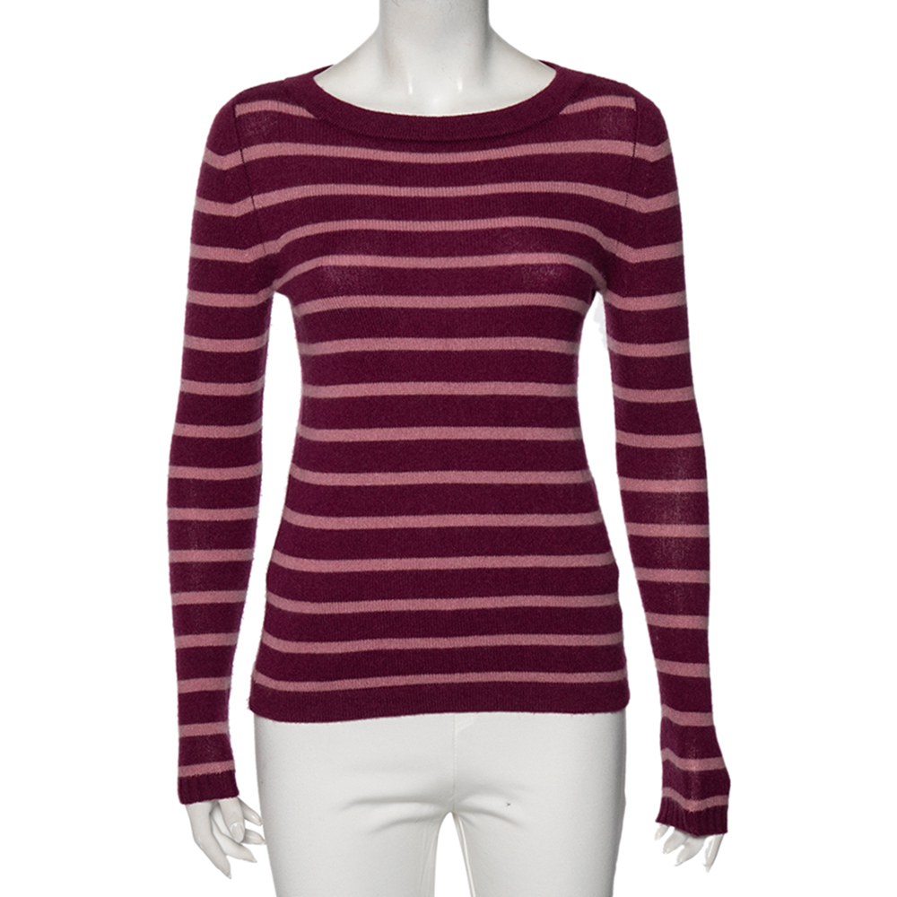 luxury-women-weekend-max-mara-used-clothes-p500344-001-2 Weekend Max Mara Striped Purple Cashmere Round Neck Sweater XS