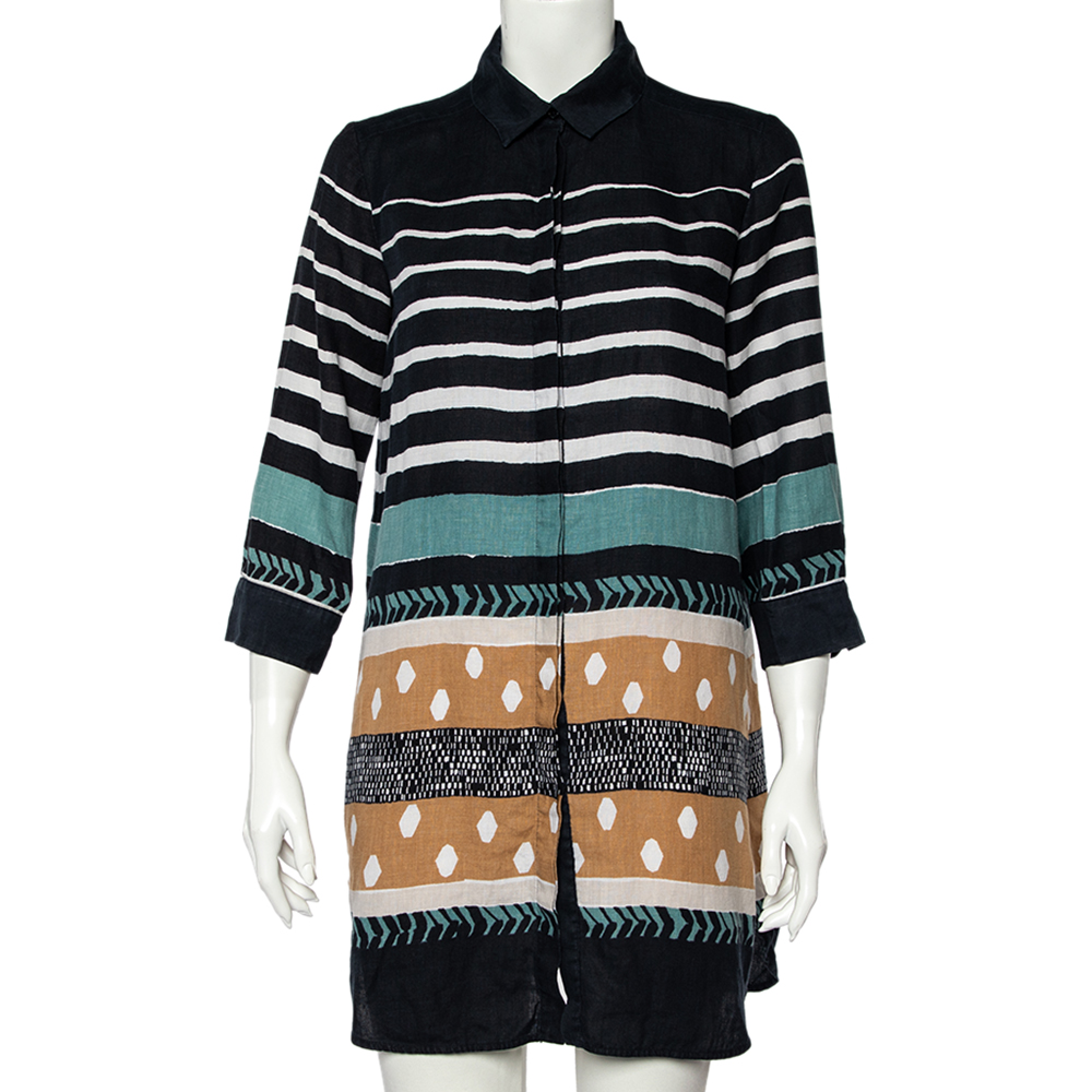 luxury-women-weekend-max-mara-used-clothes-p519046-005-1 Weekend Max Mara Multicolor Printed Linen Blend Button Front Shirt M