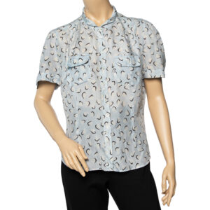 Weekend Max Mara Blue Printed Silk Button Front Top XL