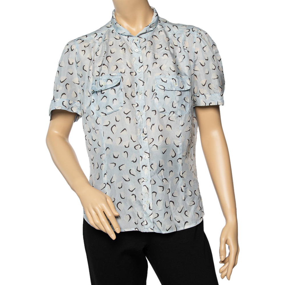 luxury-women-weekend-max-mara-used-clothes-p525338-006-1 Weekend Max Mara Blue Printed Silk Button Front Top XL
