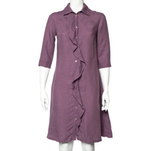 Weekend Max Mara Purple Linen Ruffle Detail Button Front Midi Dress S