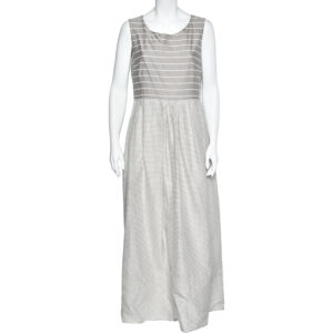 Weekend Max Mara Grey Cotton & Silk Striped Maxi Dress L