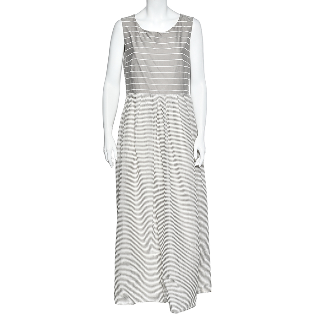 Weekend Max Mara Grey Cotton & Silk Striped Maxi Dress L