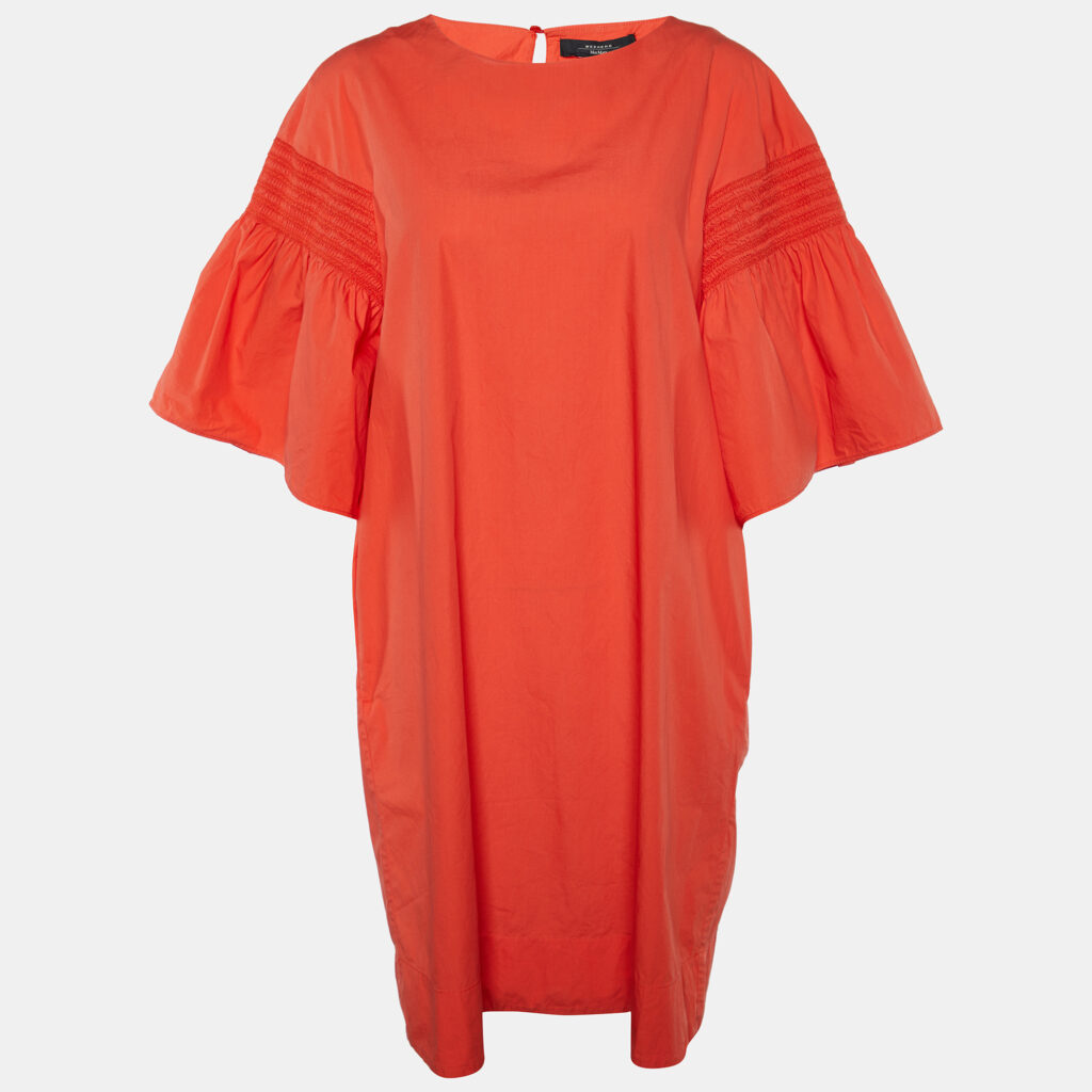 luxury-women-weekend-max-mara-used-clothes-p846022-003 Weekend Max Mara Orange Cotton Shirred Sleeve Mini Dress M
