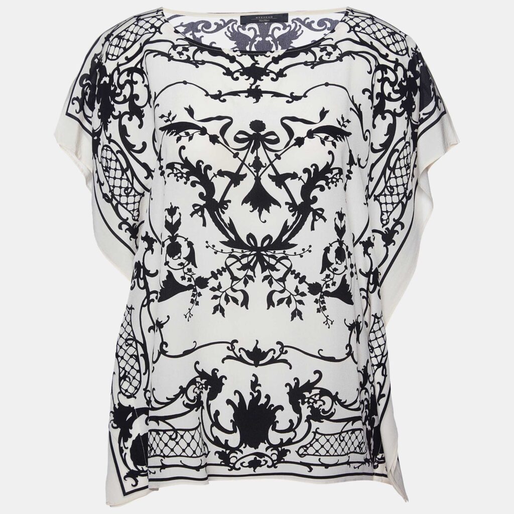 luxury-women-weekend-max-mara-used-clothes-p984000-001 Weekend Max Mara Cream Printed Silk Kaftan Top M
