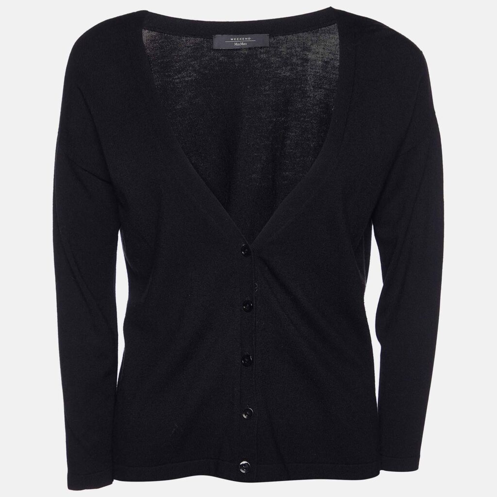 luxury-women-weekend-max-mara-used-clothes-p987304-004 Weekend Max Mara Black Knit Button Front Cardigan S