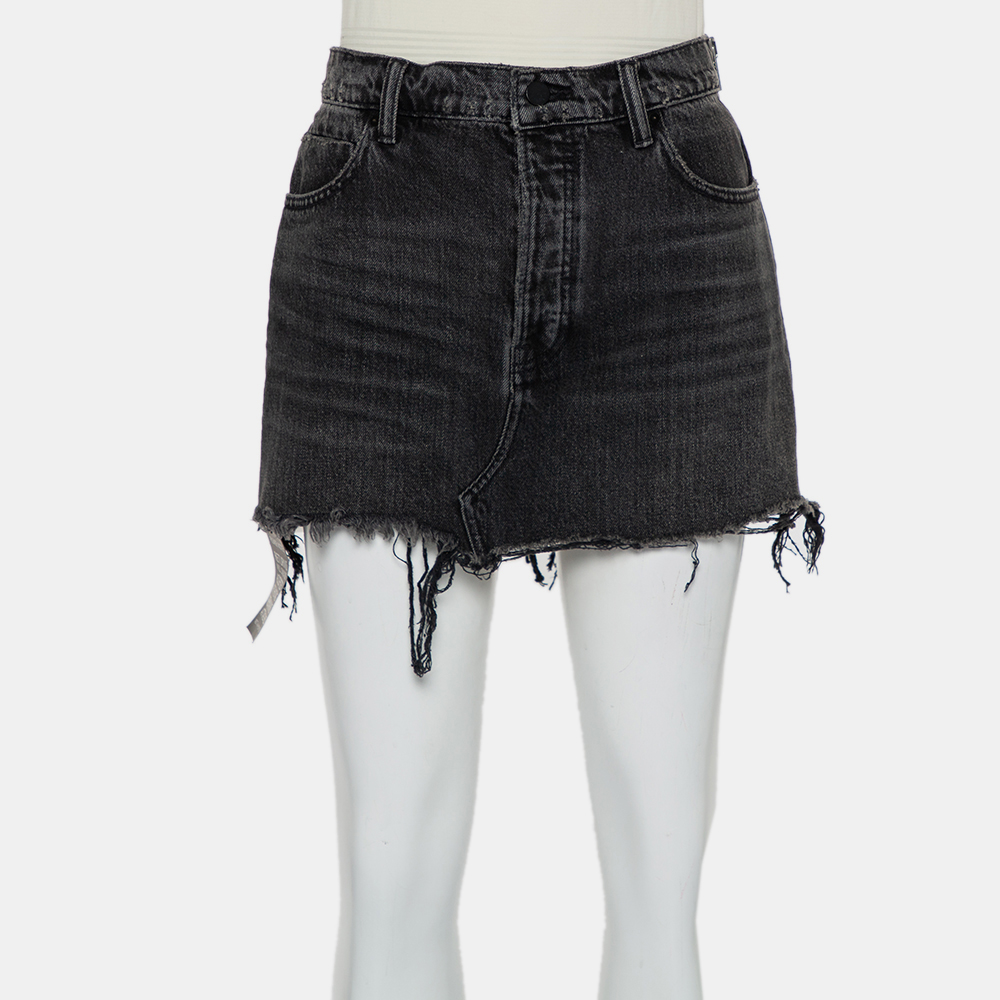 luxury-women-x-alexander-wang-used-clothes-p437468-007 Denim X Alexander Wang Charcoal Grey Denim Distressed Frayed Hem Mini Skirt M