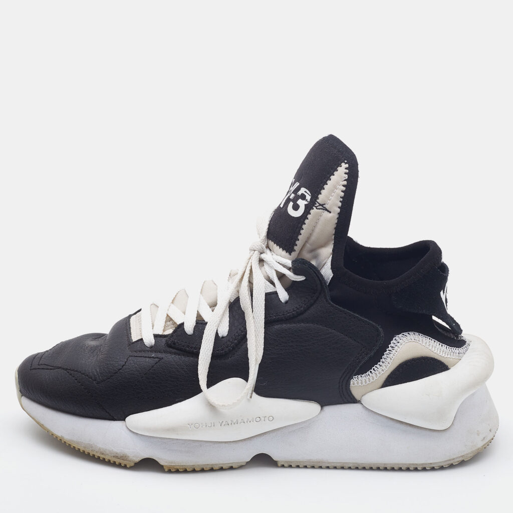 luxury-women-y-3-used-shoes-p809127-010 Y-3 Black/White Leather and Fabric Kaiwa Sneakers Size 40