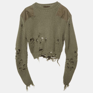 Yeezy Season 3 Green Destroyed Military Rib Wool Cropped Sweater S