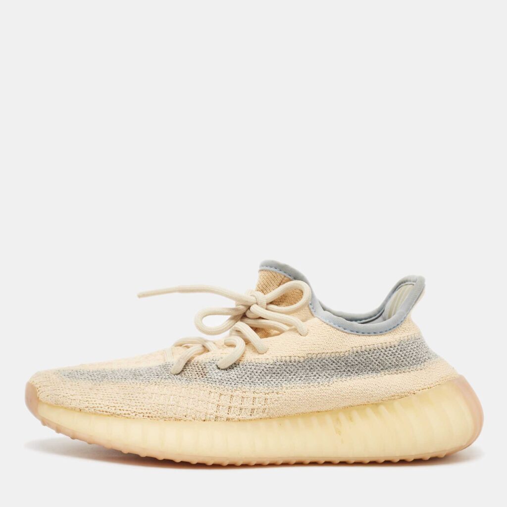 luxury-women-yeezy-x-adidas-used-shoes-p1029440-003 Yeezy x Adidas Light Yellow Knit Fabric Boost 350 V2 Linen Sneakers Size 37 1/3