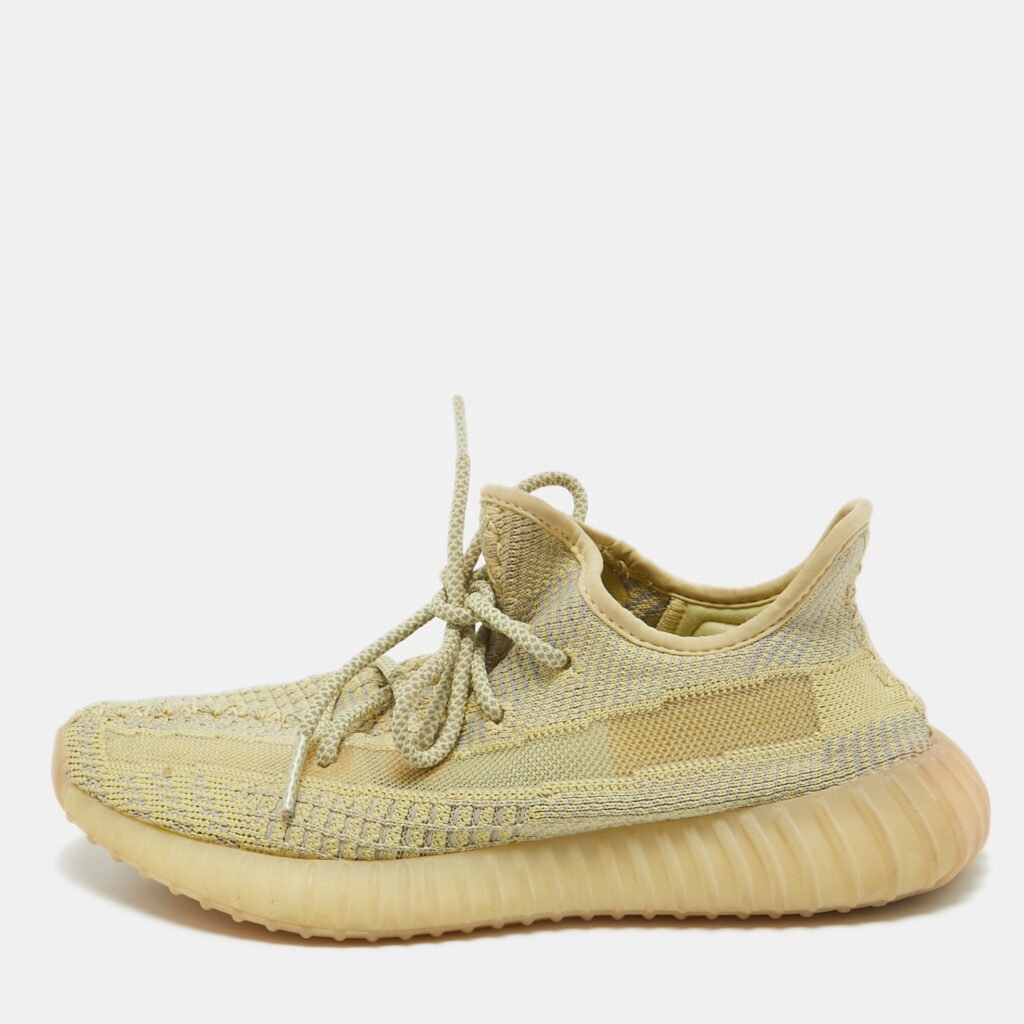 luxury-women-yeezy-x-adidas-used-shoes-p1034533-001 Yeezy x Adidas Grey/Yellow Knit Fabric Boost 350 V2 Antlia Sneakers 39 1/3