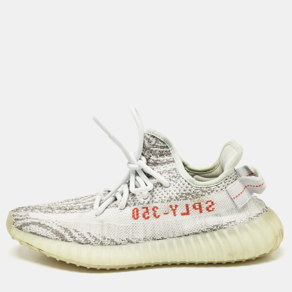 Yeezy x Adidas Grey/Blue Knit Fabric Boost 350 V2 Blue Tint Sneakers Size 39 1/3