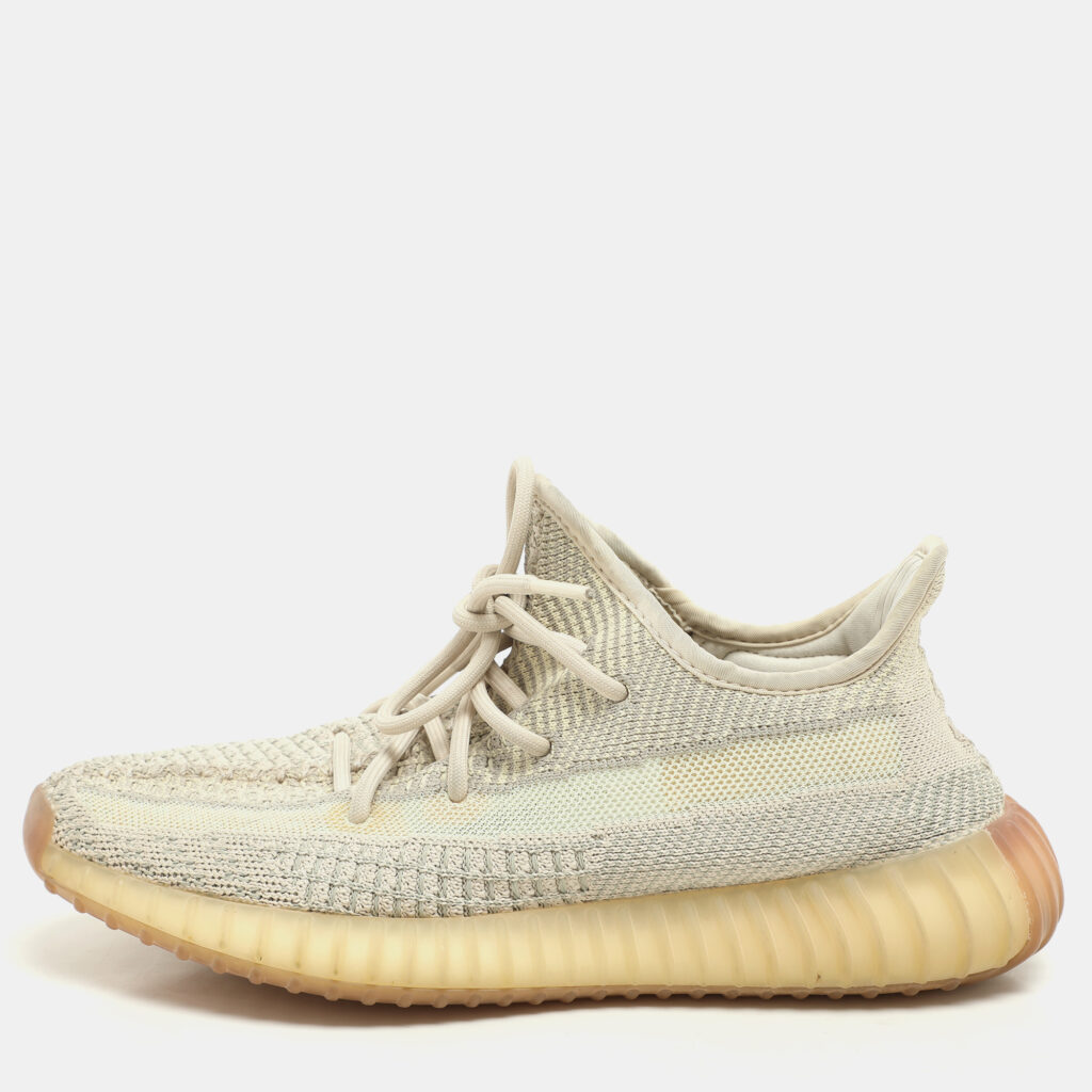 luxury-women-yeezy-x-adidas-used-shoes-p1140444-007 Yeezy x Adidas Beige Knit Fabric Boost 350 V2 "Citrin" Low Top Sneakers Size 39 1/3