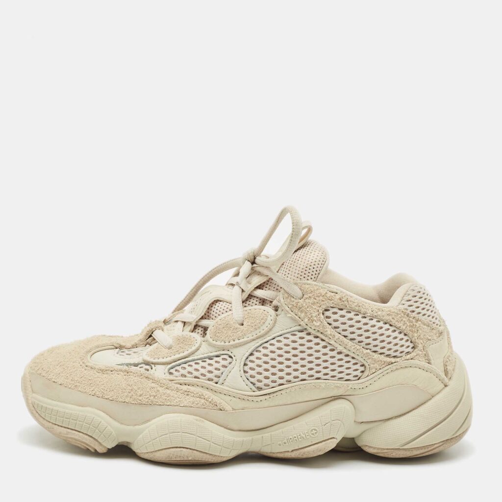 Yeezy x Adidas White/Grey Suede and Fabric Yeezy 500 Sneakers Size 38