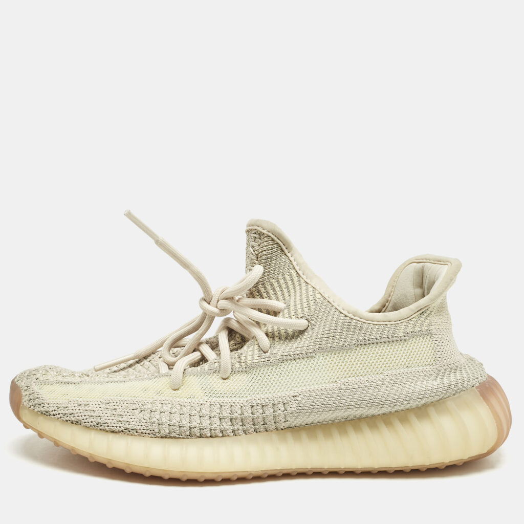 luxury-women-yeezy-x-adidas-used-shoes-p1155019-001 Yeezy x Adidas Beige Knit Fabric Boost 350 V2 "Citrin" Low Top Sneakers Size 39 1/3