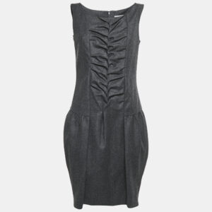 Yves Saint Laurent Dark Grey Wool Smock Detail Sleeveless Mini Dress M