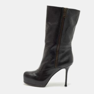 yves saint laurent black leather tribtoo platform ankle boots size 39