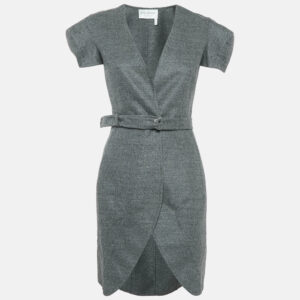 Yves Saint Laurent Vintage Grey Wool Belted Mini Dress S