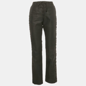 Yves Saint Laurent Vintage Black Gabardine Lace-Up Detail Trousers L