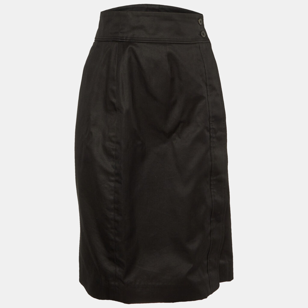 luxury-women-yves-saint-laurent-used-clothes-p1152297-001 Yves Saint Laurent Vintage Black Cotton Button Front Skirt M