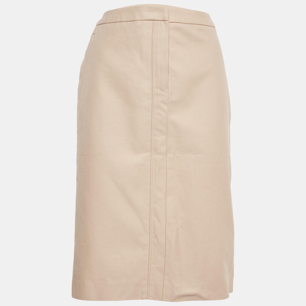 Yves Saint Laurent Vintage Beige Cotton Gabardine Knee-Length Skirt L