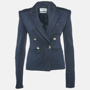 Yves Saint Laurent Navy Blue Rib Knit Double Breasted Blazer S