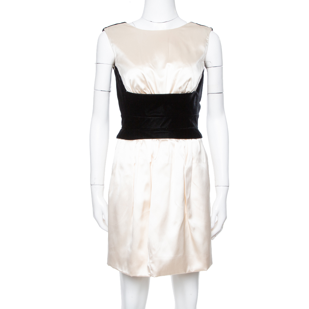 luxury-women-yves-saint-laurent-used-clothes-p364769-002 Yves Saint Laurent Cream Silk Velvet Trim Sleeveless Dress S