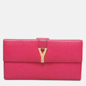 Yves Saint Laurent Pink Leather Ligne Y Flap Wallet