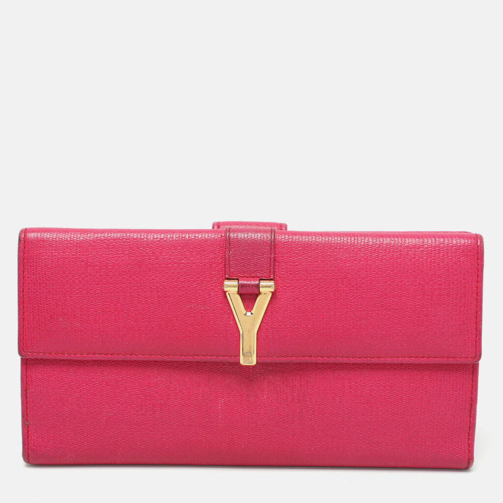 luxury-women-yves-saint-laurent-used-handbags-p1034353-014 Yves Saint Laurent Pink Leather Ligne Y Flap Wallet