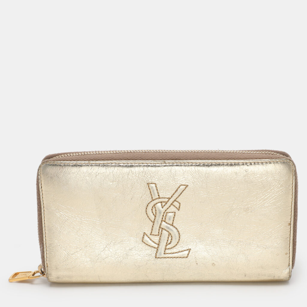 luxury-women-yves-saint-laurent-used-handbags-p1110059-001 Yves Saint Laurent Metallic Leather Belle De Jour Zip Around Wallet