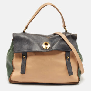 Yves Saint Laurent Tricolor Leather and Suede Large Muse Two Top Handle Bag