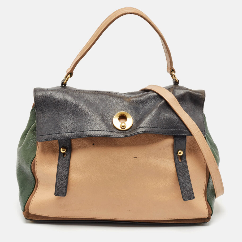 luxury-women-yves-saint-laurent-used-handbags-p1115365-024 Yves Saint Laurent Tricolor Leather and Suede Large Muse Two Top Handle Bag
