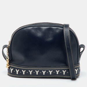 Yves Saint Laurent Navy Blue Leather Vintage Dome Zip Satchel