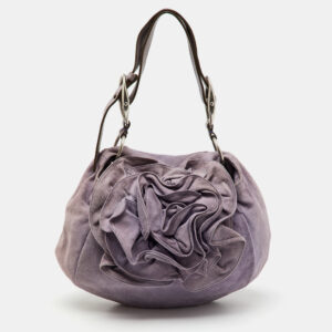 Yves Saint Laurent Light Purple Suede Flap Flower Shoulder Bag